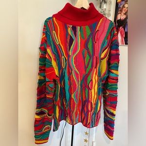 Vintage Coogi Australia Rainbow Multi Color Turtle Neck Sweater Dress Size L